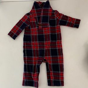 JANIE AND JACK BABY PLAID SHAWL COLLAR ONE-PIECE. Size 3-6 months.